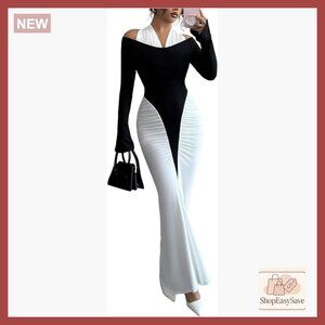 Ruched Cold Shoulder Halter Bodycon Maxi Dress Formal Elegant Wedding Guest